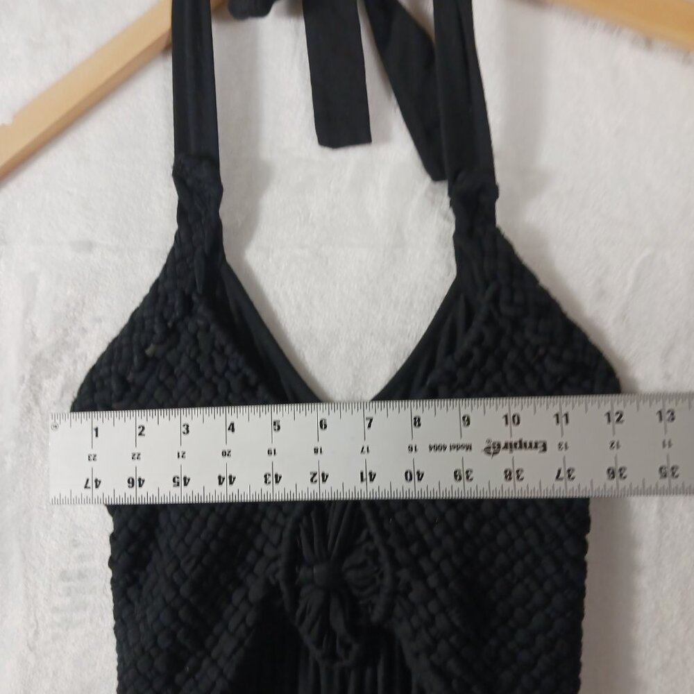Soma, Black Maxi Halter Dress, Crochet Bodice, Smocked Back, Super Soft, XS Boho - Picture 10 of 12